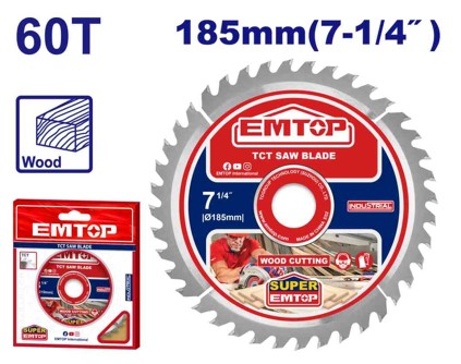TCT Saw Blade 185mm (7-1/4"), 60T For Wood, 20mm Arbor, With 16mm Reduction Ring, For Circular Saw